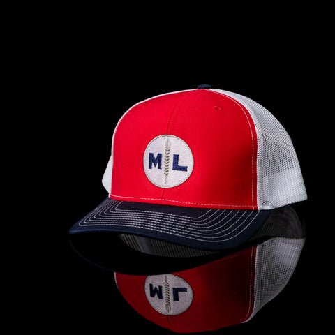 Richardson- "Trucker Hat" Red/Nvy/Wht- Circle Logo